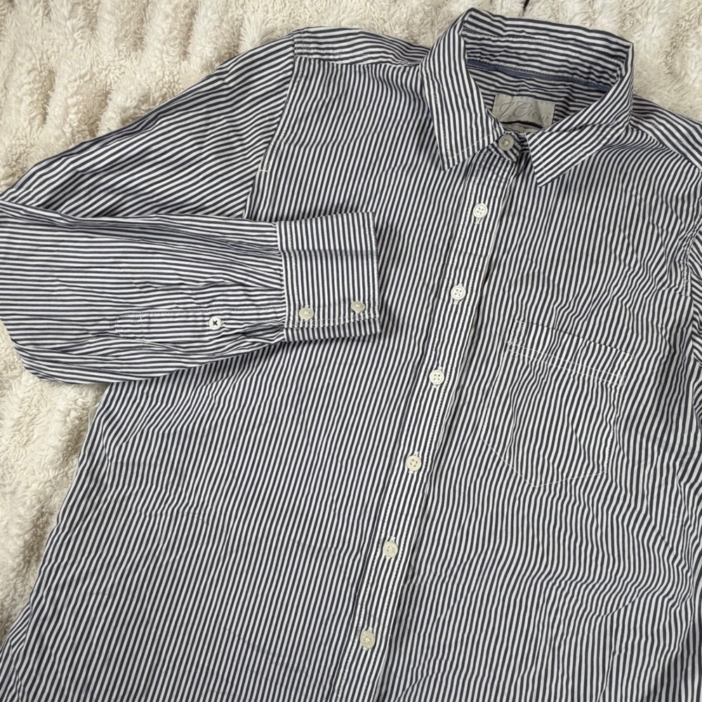 J.Crew Classic Cotton Pinstripe Button Down Shirt Dress Navy White Size 6T